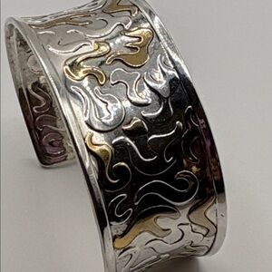 Silver & Gold Plated Modernist Cuff Bracelet 7-9”